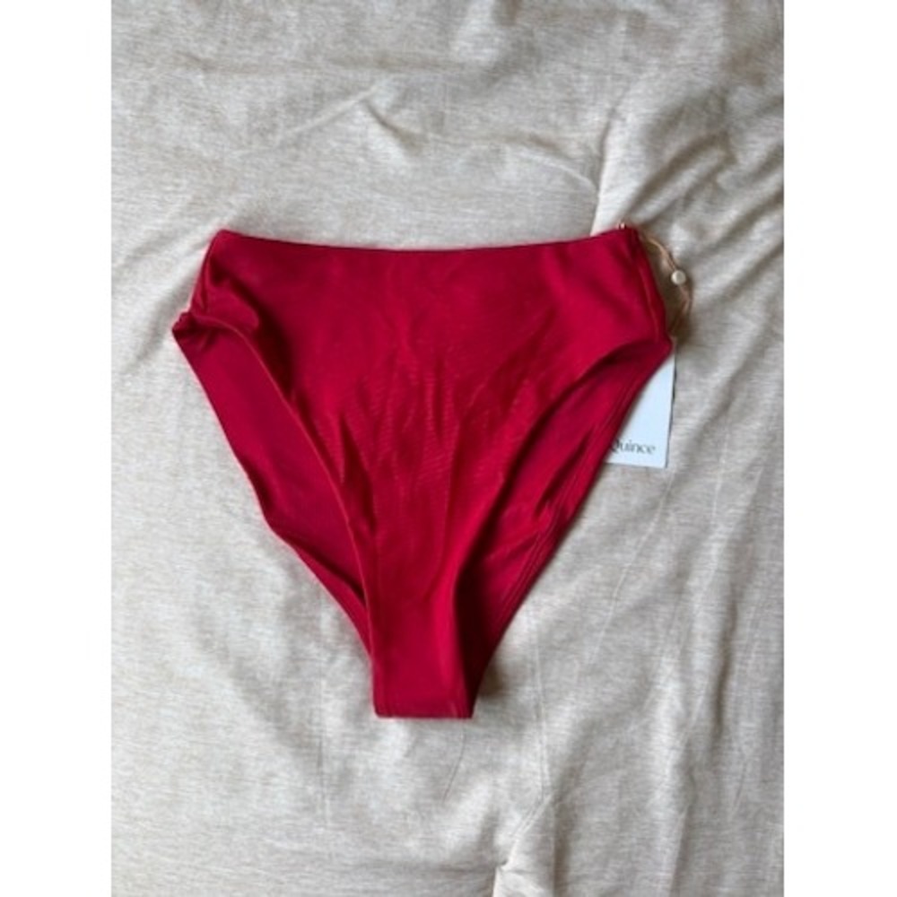 quince italian high-rise high-leg bikini bottom‎ in cherry red, women size small - Picture 3 of 5